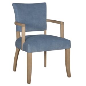 Epping Velvet Armchair In Blue With Solid Wooden Legs