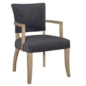 Epping Velvet Armchair In Dark Grey With Solid Wooden Legs