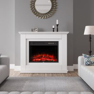 39 Inch Electric Fireplace Suite White Mantel Surround Electric Log Burner Heater