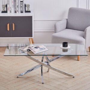 Clear Glass Coffee Table Creative Cross Legs Dining Table