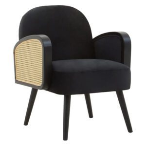Hanford Velvet Armchair In Black With Black Wooden Legs