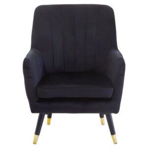 Lagos Velvet Scalloped Armchair In Black With Black Legs