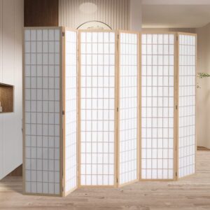 6-Panel Solid Wood Folding Room Divider Screen Natural