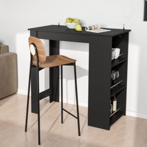 Kitchen Breakfast Bar Table Dining Table Coffee Table with 3 Tier Storage Rack Black