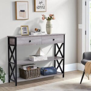 100 cm W Rustic Grey Narrow Wooden Console Table with Drawers