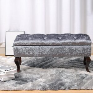 100cm Wide Grey Velvet Upholstery Storage Bench Footstool