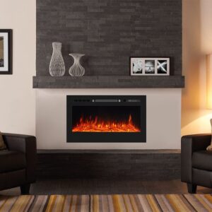 36/40/50/60 Inch Black Remote Wall Mounted Fireplace With 12 Flame Colors