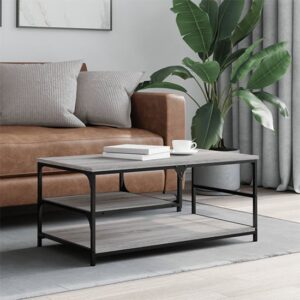 Rivas Wooden Coffee Table With 2 Shelves In Grey Sonoma Oak