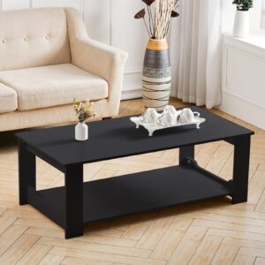 2ft Modern Style Black Coffee Table with One Shelf