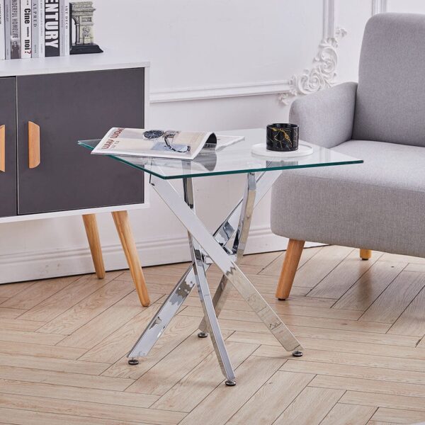 Clear Glass End Table Creative Cross Legs Coffee Table