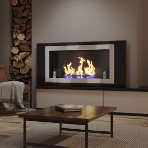 45 inch Silver Wall Mount Fireplaces Steel Stainless Indoors Bio-Ethanol Fireplaces