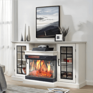 Electric Fireplace TV Stand with Glass Door Closed Storage 3 Flame Colours