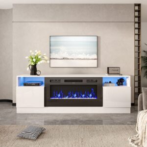 178cm W 5000BTU Recessed 36 Inch Electric Fireplace TV Stand with Closed Storage 3 Flame Colours
