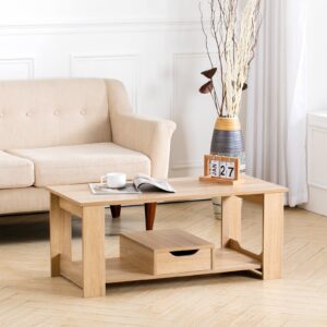 Wooden End Table Coffee Table with 1 Drawer Storage Unit
