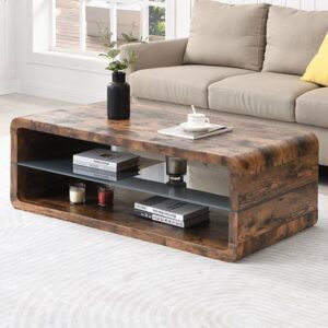 Xono Wooden Coffee Table With Shelf In Rustic Oak