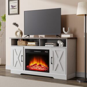138cm W 5000 BTU Recessed Electric Fireplace TV Stand with Closed Storage Freestanding Fireplaces
