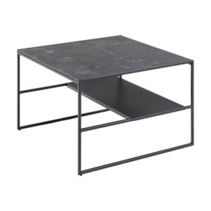 Ibiza Wooden Coffee Table With Shelf In Black Marble Effect
