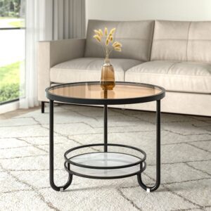 2 Tier Round Glass and Slate Coffee Table