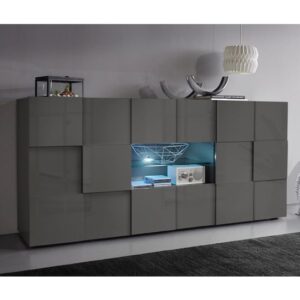 Aleta Modern Sideboard In Grey High Gloss With LED