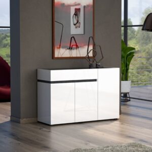 Belfort High Gloss Sideboard 3 Doors 1 Drawer In White Slate Grey