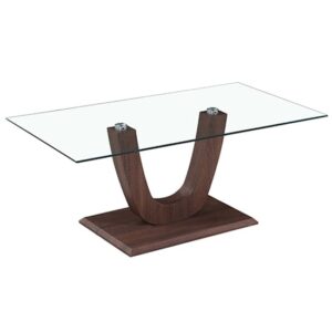 Calliroe Clear Glass Coffee Table With Walnut Base