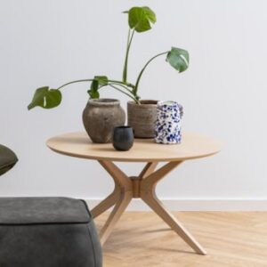 Durant Wooden Coffee Table Round In Matt White Oak