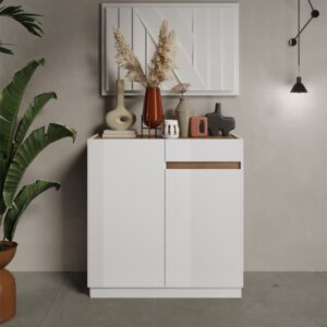 Flores High Gloss Sideboard 2 Doors 1 Drawer In White Dark Oak