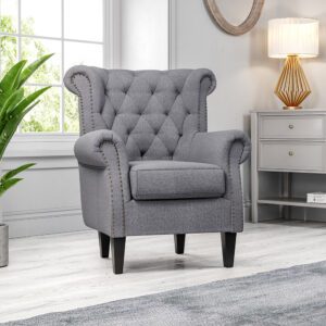 Linen Wingback Scroll Armchair