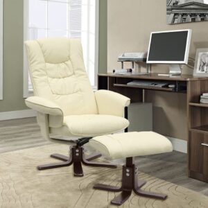 PU Leather Swivel Chair Recliner Armchair with Footstool