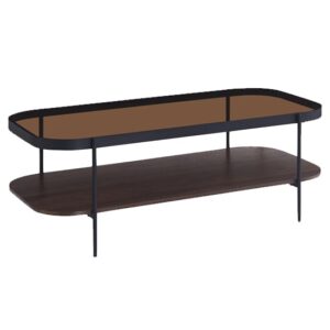 Sarnia Glass Coffee Table In Brown With Dark Walnut Shelf