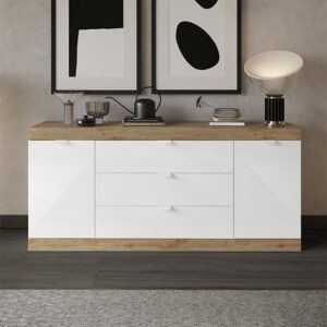 Saya Gloss Sideboard 2 Doors 3 Drawers Large In White And Cadiz