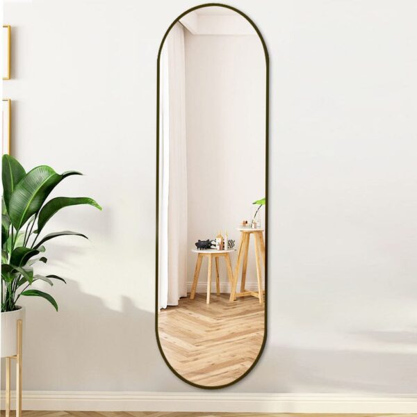 Sleek Contemporary Oval Metal Wall Mirror - Full-Length Design