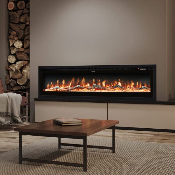 40/50/60/70/80 Inch Electric Fireplace 9 Colour LED Flame Effect Heater With Remote Control