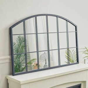 43 Inch Black Arched Checkered Window Mirror Wall Mirror