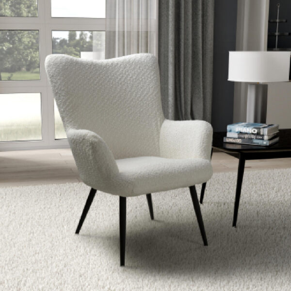 Baraboo Chenille Fabric Armchair With Black Legs In White