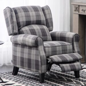 Tartan Upholstered Recliner Chair with Comfortable and Relaxing Footrest