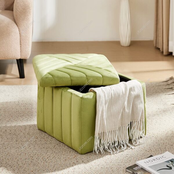 Upholstered Velvet Storage Ottoman Footstool