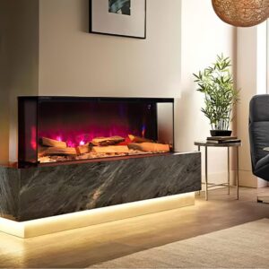 3-Sided Panoramic Smart Electric Fireplace with Customizable Flame & Heating Control