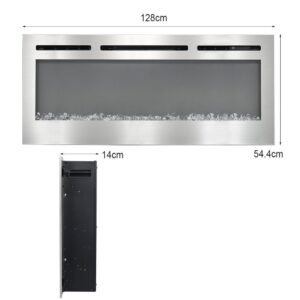 Linear Electric Fireplace Recessed in Chrome