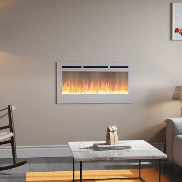 Linear Electric Fireplace Recessed in White