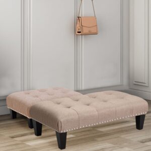 Linen Cotton Beige Footstool