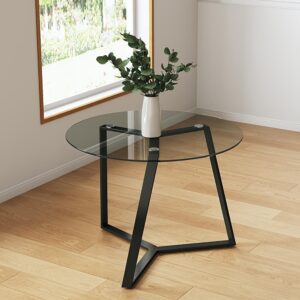 Round Coffee Table with Tempered Glass Top and Metal Base