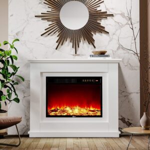 Smallbee Elegant 39-Inch Freestanding Electric Fireplace Suite with Wooden Mantel