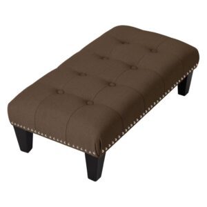 Vintage Button-tufted Rectangular Linen Footstool Set